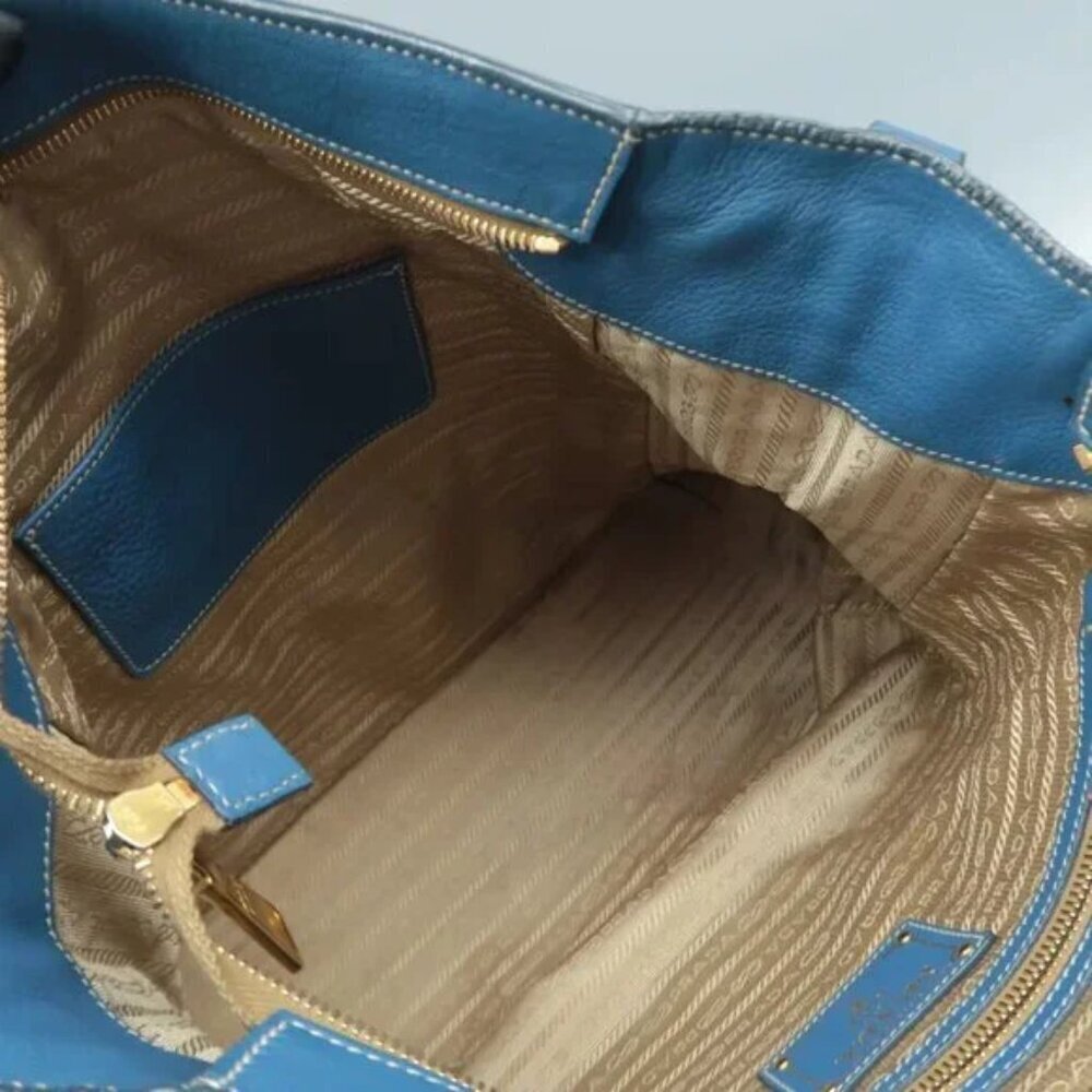 100% Authentic PRADA Blue Leather Shoulder Bag 613-082824 - Picture 10 of 12